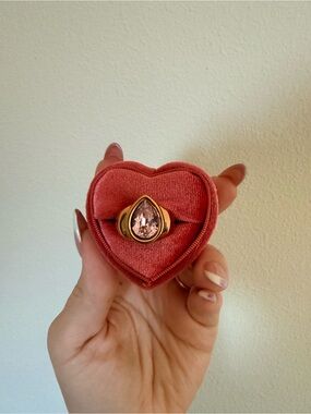 Gold Teardrop Pink Teardrop Bezel Stone Ring - Elegant Women's Jewelry